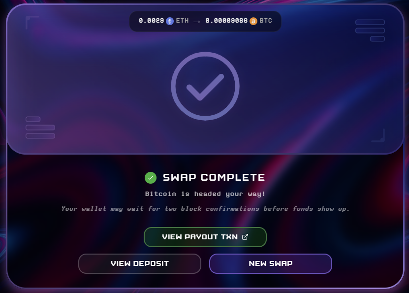 Swap Complete Screenshot